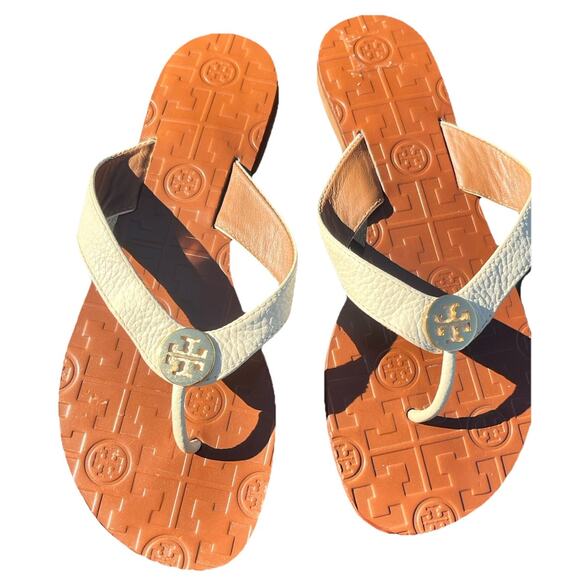 Tory Burch Thora Women’s Size 7.5 Leather Thong Flip Flops Flat Sandals - Picture 1 of 7